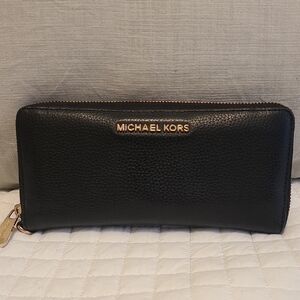 Michael Kors Black Textured Wallet with Gold Accents